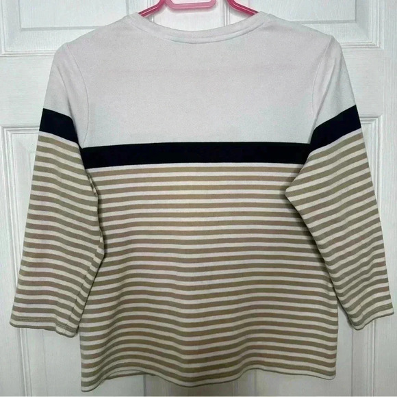 Alia Shirt Striped 3/4 Sleeves Tan/White/Black Size Medium - Picture 9 of 16